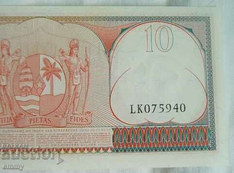 Suriname banknote, 10 guilders, 1963. - 6 Suriname banknote, 10 guilders, 1963. - 6