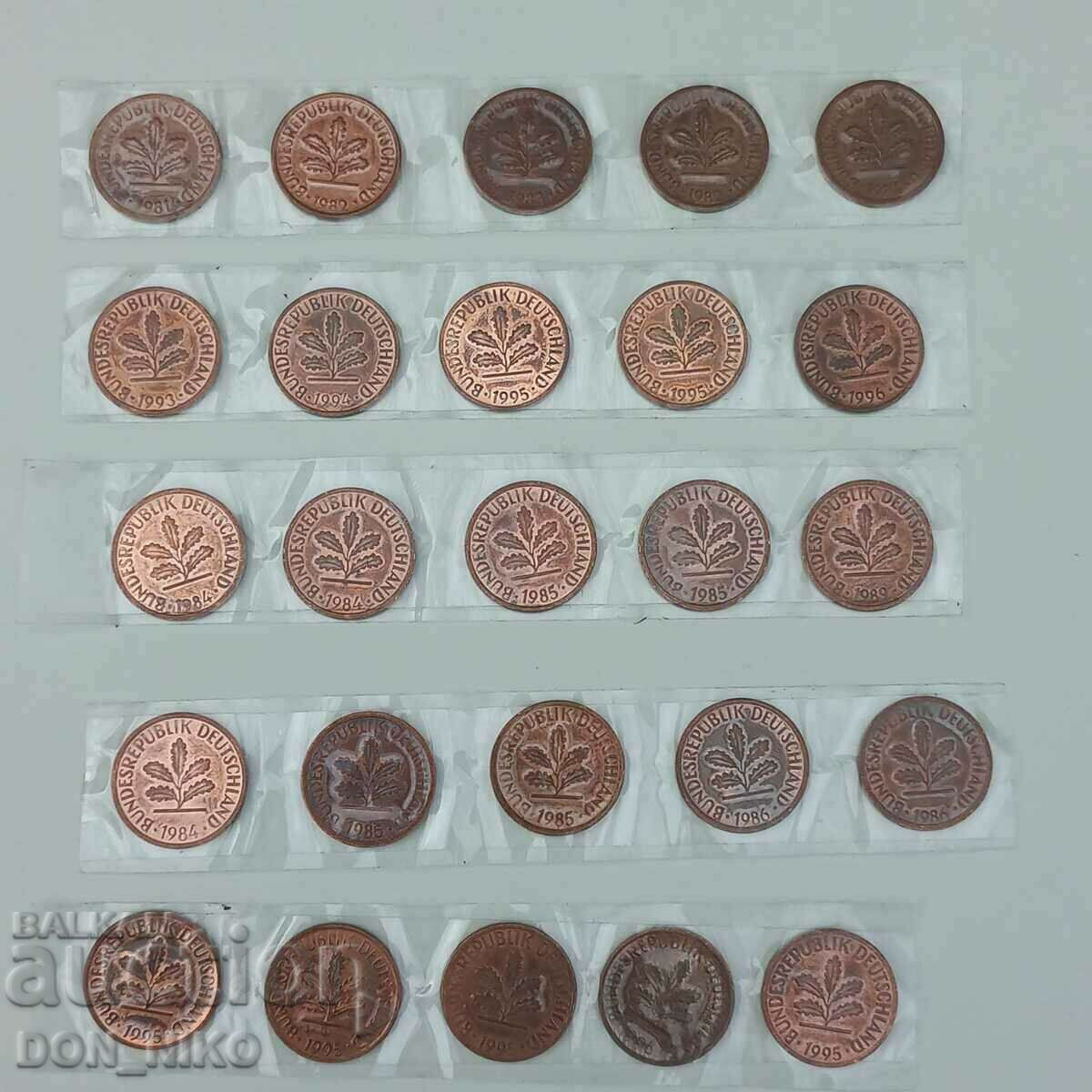 1 Pfenning 65 Pieces From 1950 to 1996 - 5 1 Pfenning 65 Pieces From 1950 to 1996 - 5