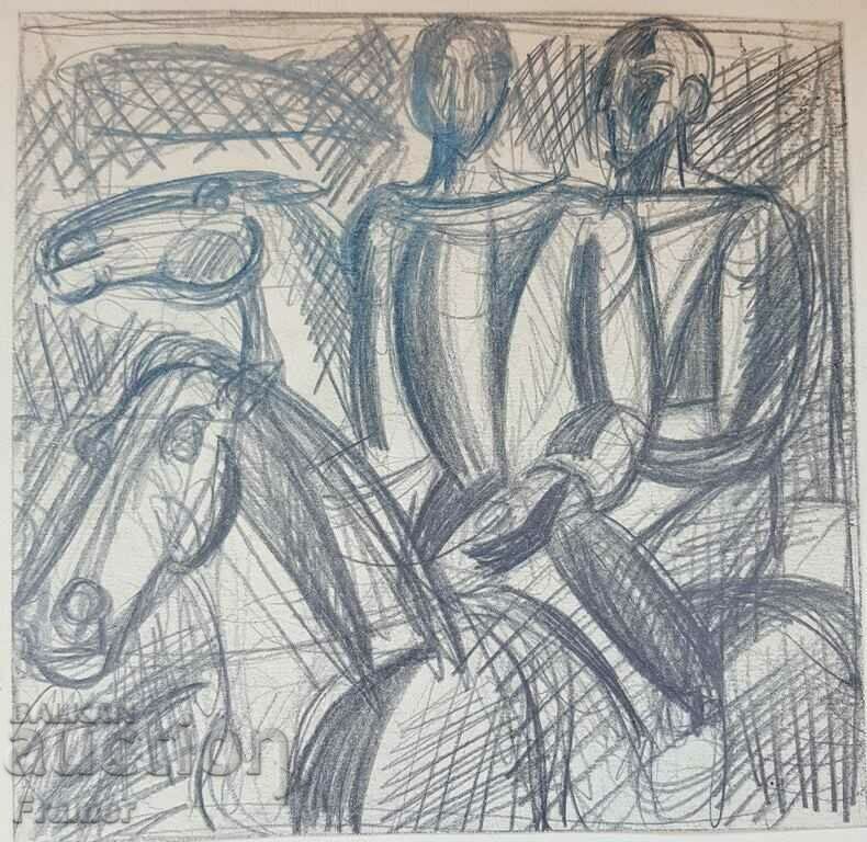 Atanas Yaranov 1940-1988 Călăreți Desen original anii 1980 cu preț € 215.00 | 420.50 BGN Atanas Yaranov 1940-1988 Călăreți Desen original anii 1980 cu preț € 215.00 | 420.50 BGN