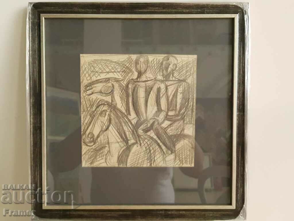 Licitație Atanas Yaranov 1940-1988 Călăreți Desen original anii 1980 Licitație Atanas Yaranov 1940-1988 Călăreți Desen original anii 1980