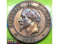 Franta 10 centimes 1861 30mm cupru