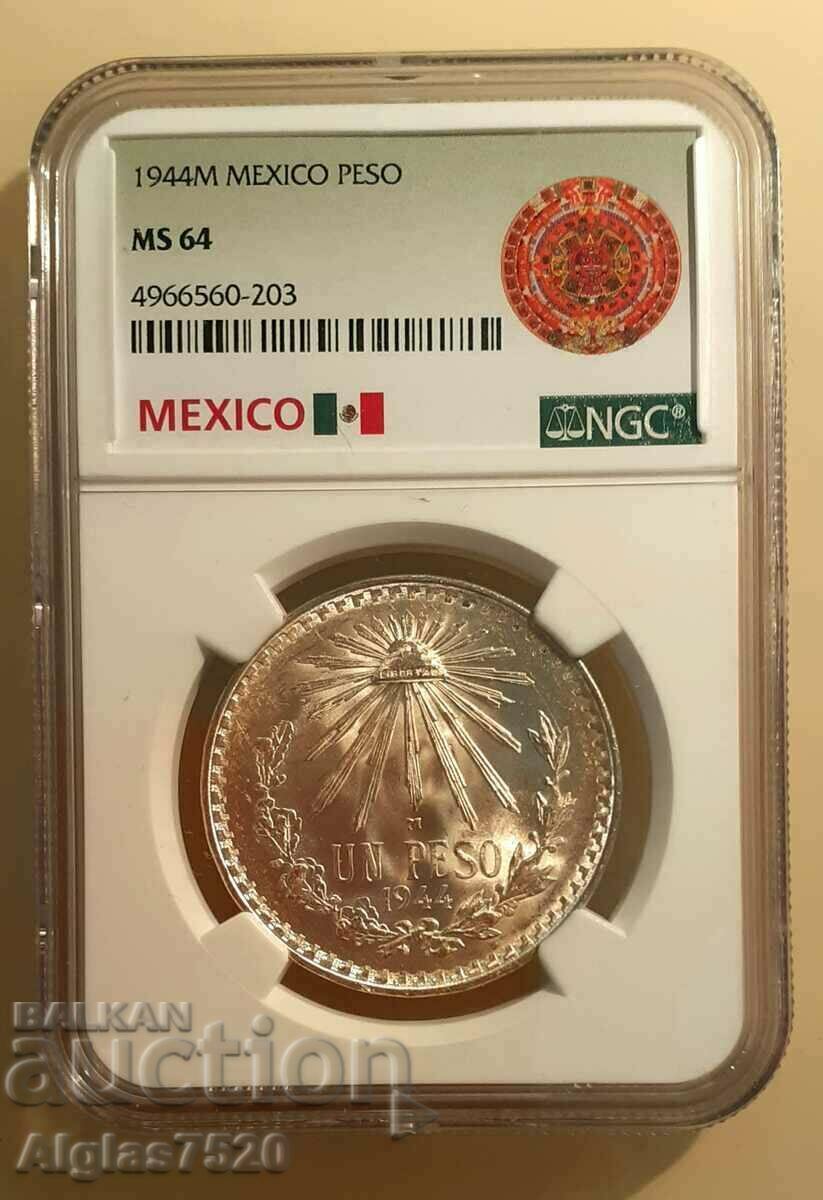 1 песо/сребро/1944г MS 64 Мексико