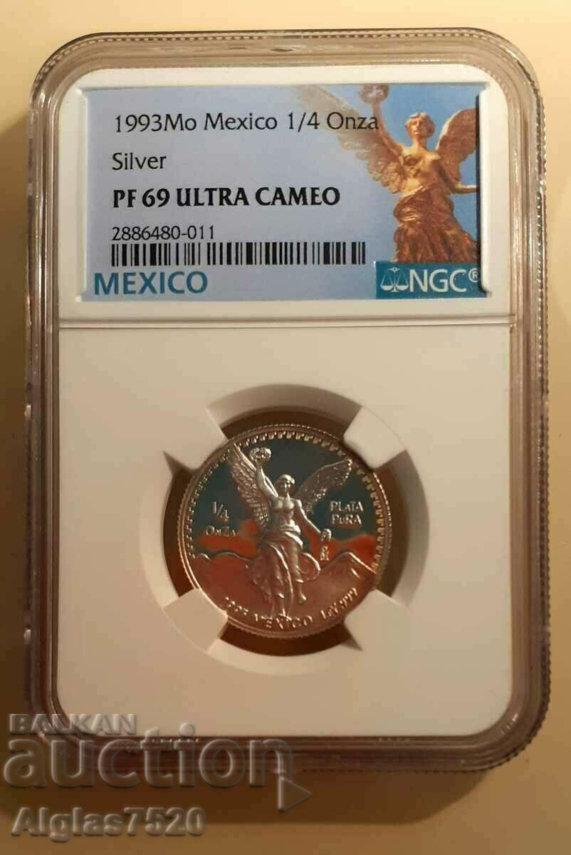 1/4 oz /argintiu/ PF 69 Ultra Cameo 1993 Mexic