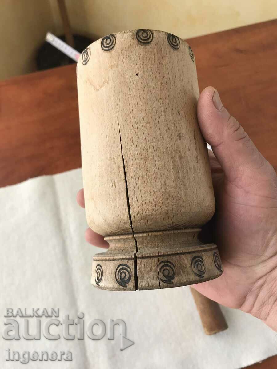 LARGE WOODEN MORTAR AND HAMMER ANTIQUE - 5 LARGE WOODEN MORTAR AND HAMMER ANTIQUE - 5