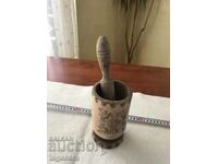LARGE WOODEN MORTAR AND HAMMER ANTIQUE