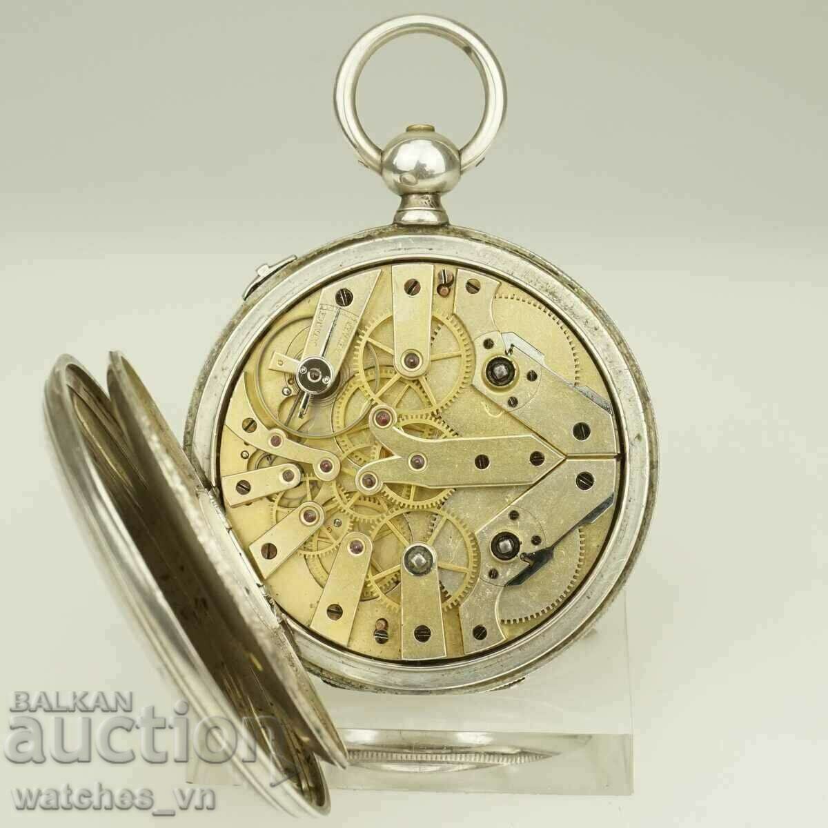Ασημί TWO TRAIN Ασημένιο ρολόι τσέπης χρονογράφου ΣΠΑΝΙΟ!