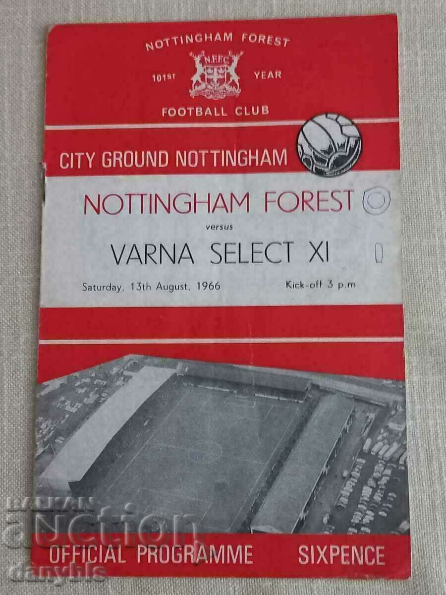 Футболна програма  - Нотингам Форест-Сборен Варна 1966 г