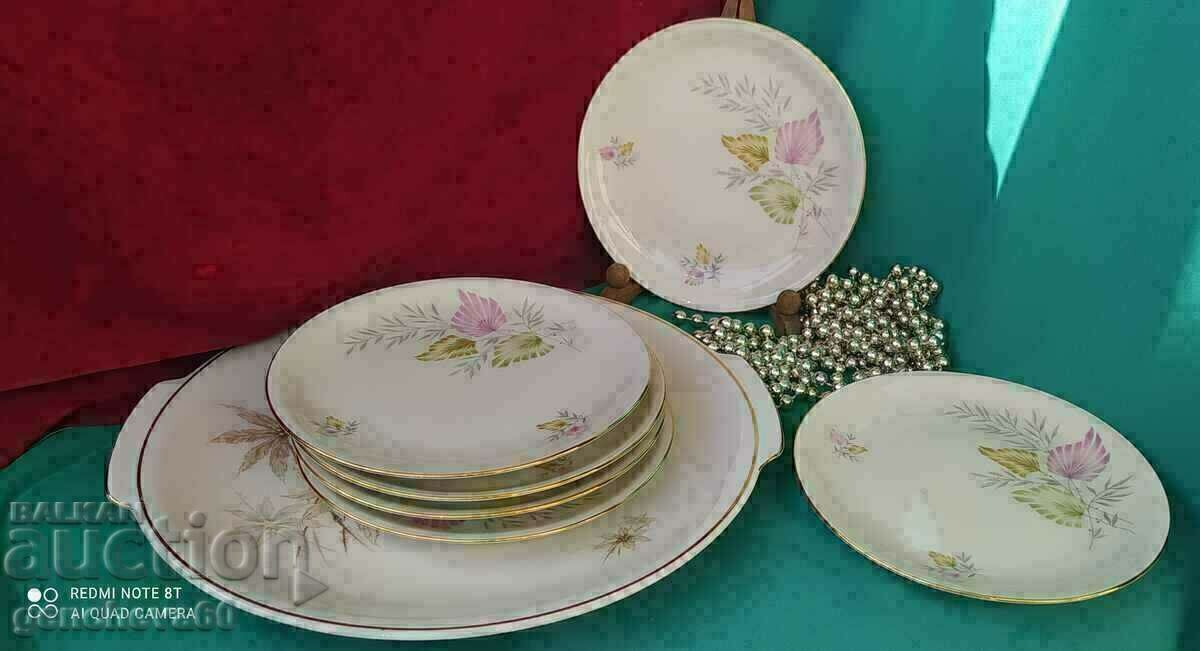 Serviciu de tort BAVARIA porțelan, margine aurie