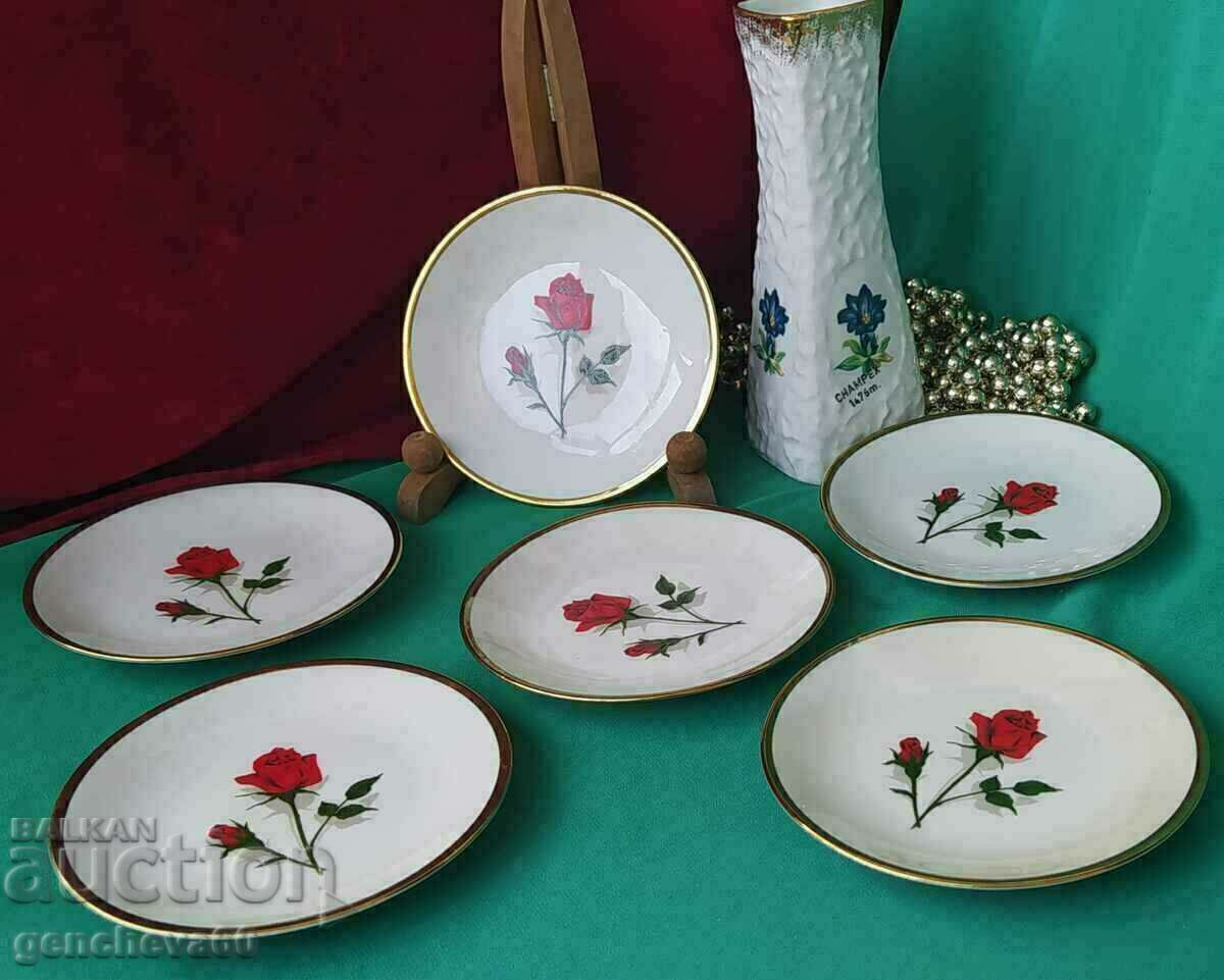Set of saucers, "Rose" BAVARIA gold edging