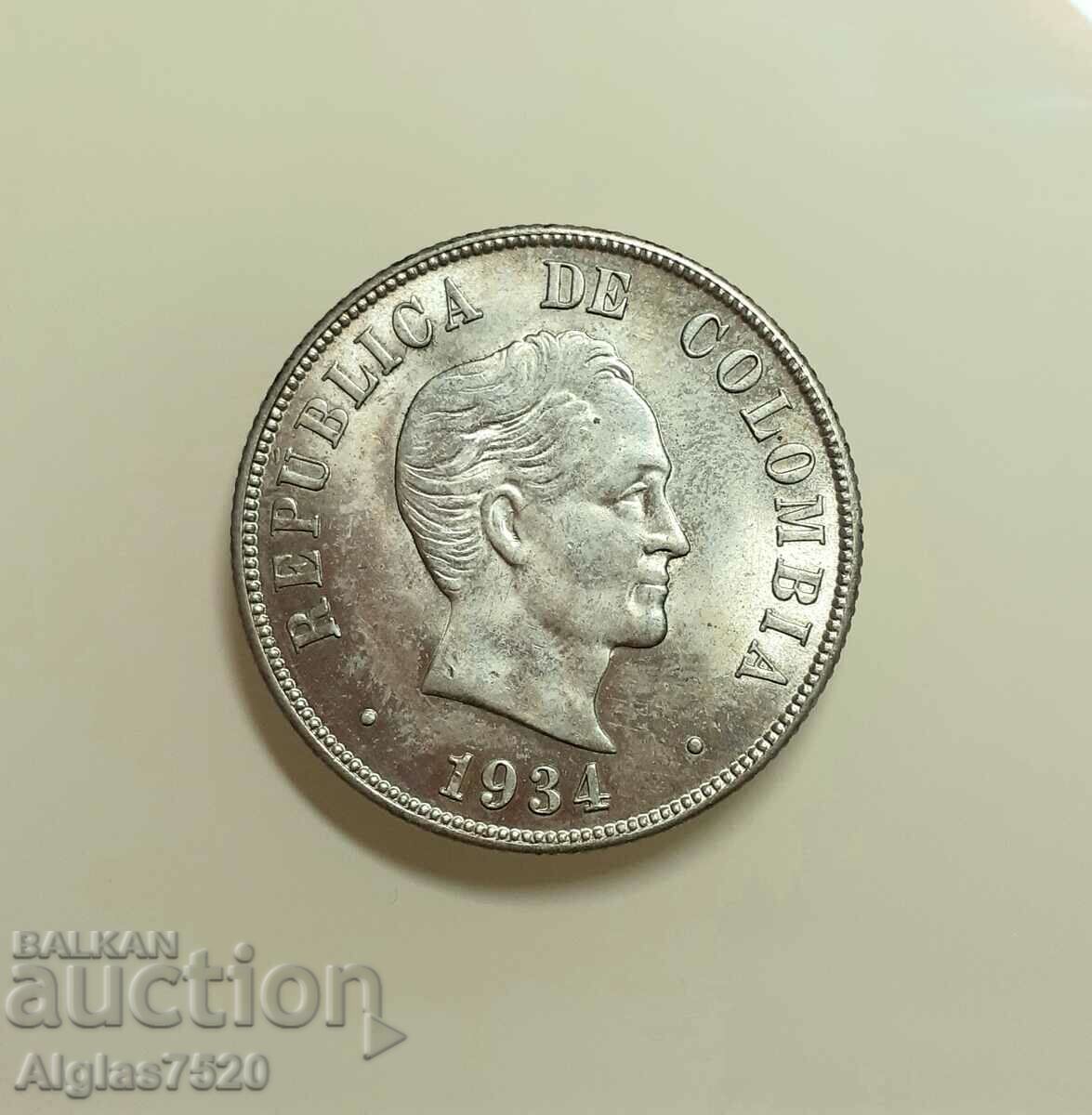50 сентаво.1934/сребро/Колумбия