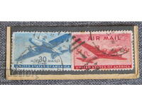 Marca de aer America 30c 1941 albastru + 5c 1946 roșu