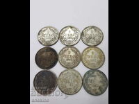 9 pieces of Bulgarian princely coins, coin 2 BGN 1882