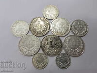 10 броя Български Княжески монети,монета лева 1882,1912