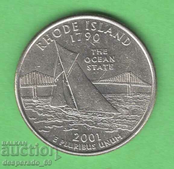 (¯`'•.¸ 25 cents 2001 P USA (Rhode Island) ¸.•'´¯)