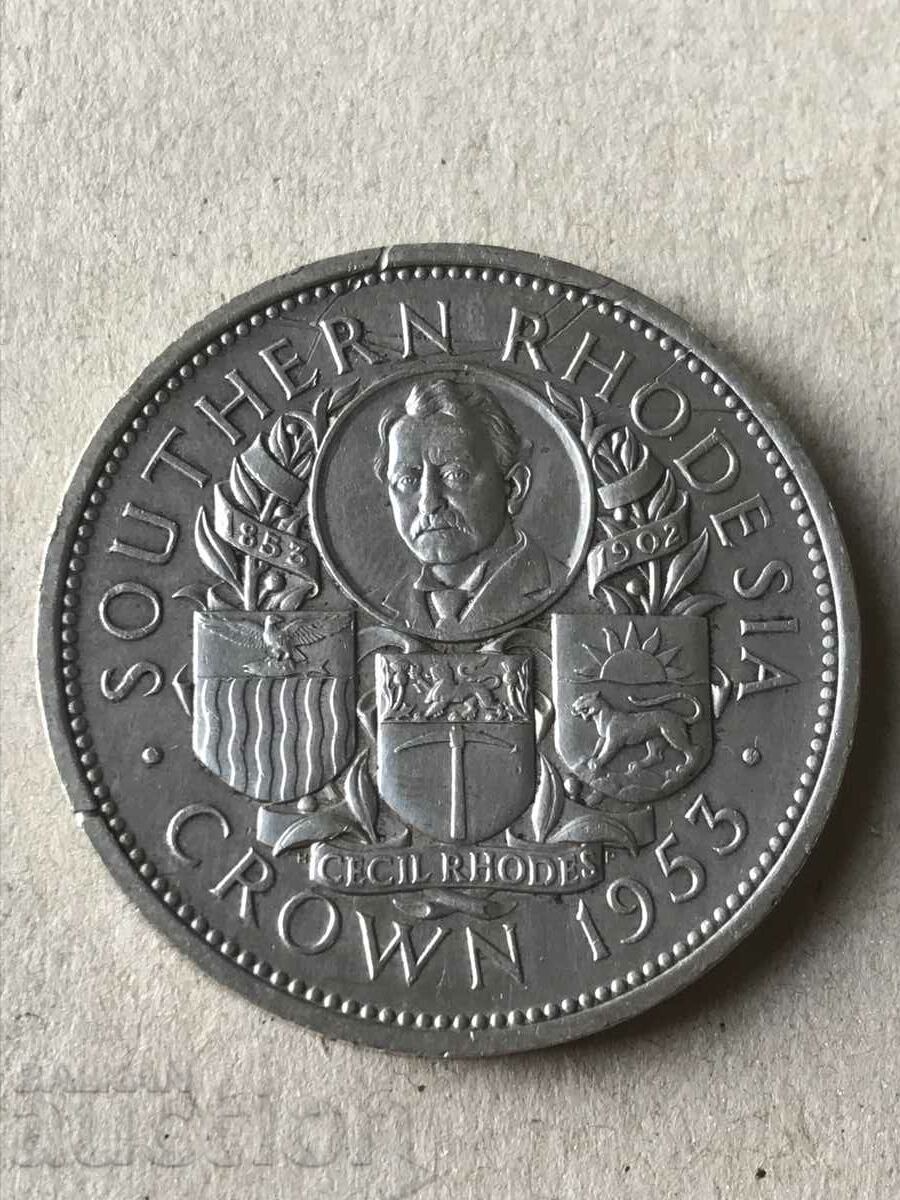Южна Родезия 1 корона 1953 Сесил Родес Елизабет сребро