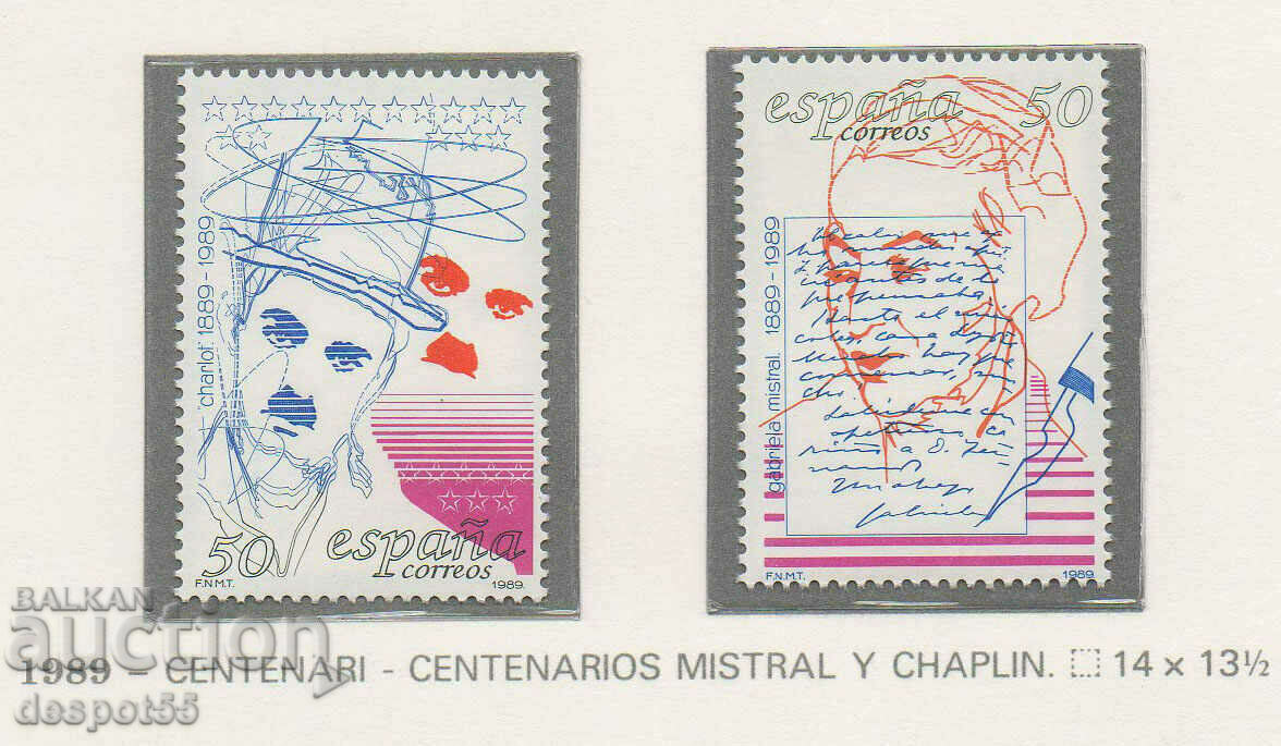 1989. Испания. Юбилеи - Чарли Чаплин, Габриела Мистрал.