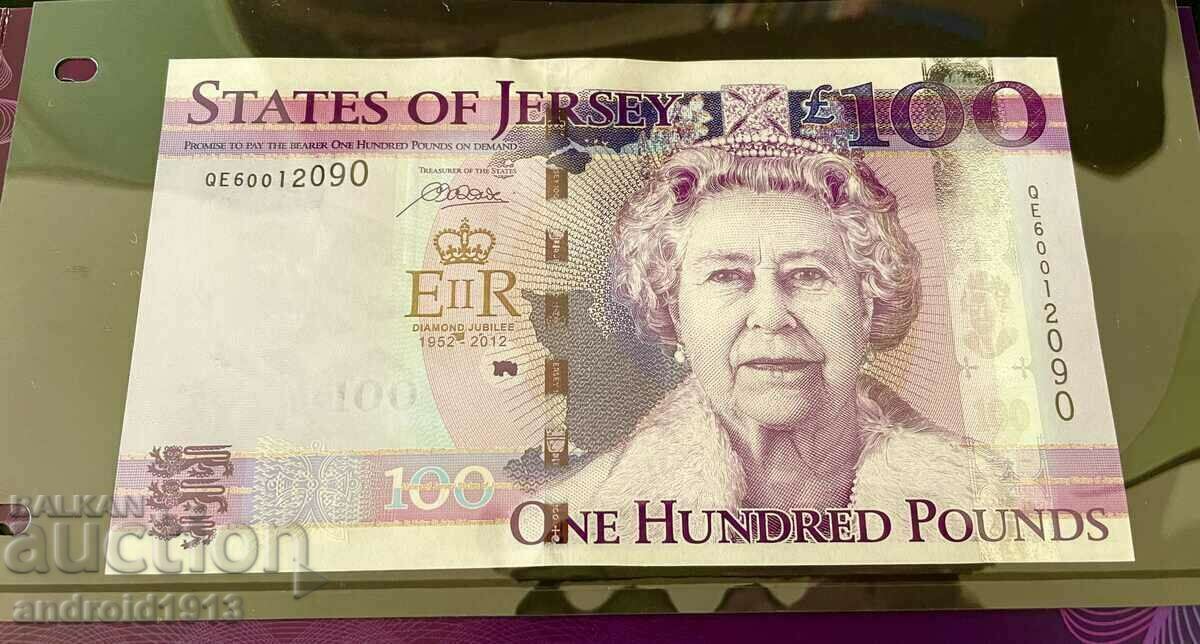 Licitație JERSEY - 100 LIBRE 2012, P-37, UNC, FOLDER, ANIVERSARIE