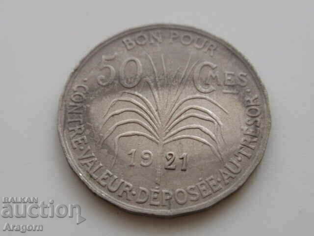 rare coin Guadeloupe 50 centimes 1921; Guadeloupe