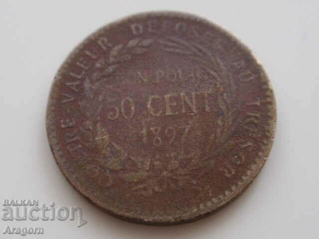 monedă rară Martinica 50 centimes 1897; Martinica