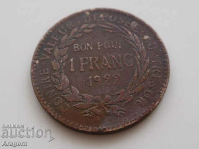 monedă rară Martinica 1 franc 1922; Martinica