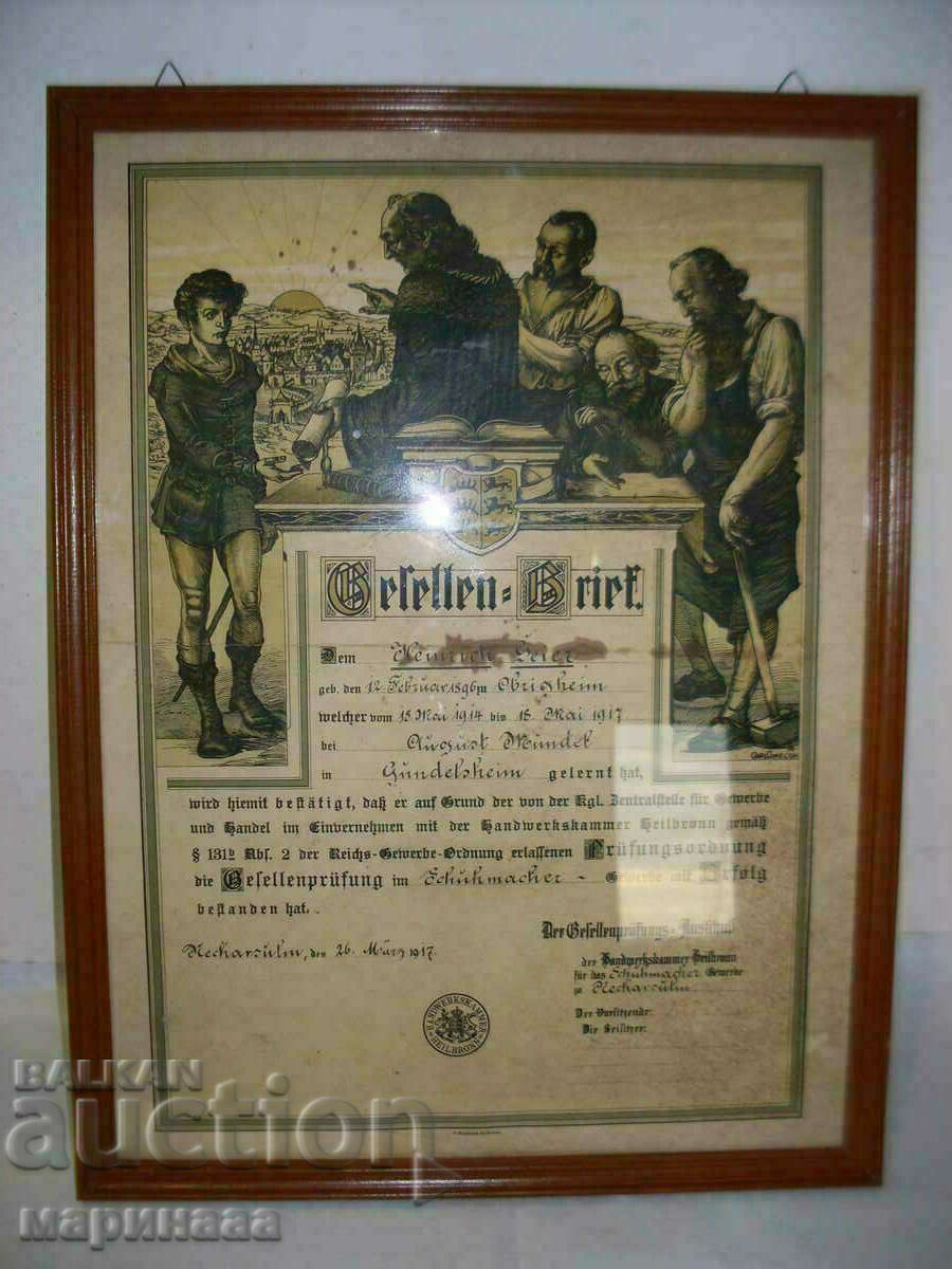 CERTIFICATE FOR PROF. TRAINING OF A SHOEMAKER. 1917