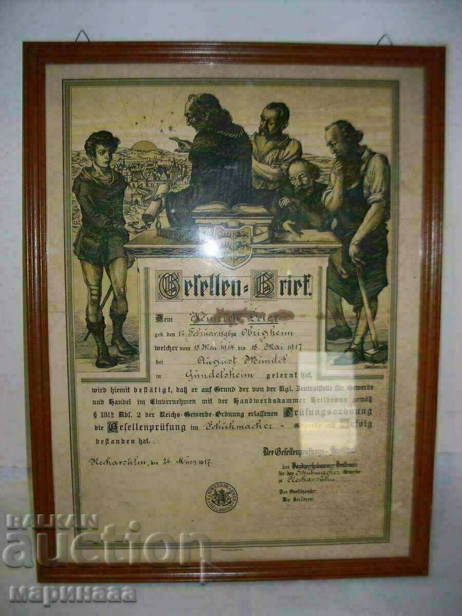 CERTIFICATE FOR PROF. TRAINING OF A SHOEMAKER. 1917 CERTIFICATE FOR PROF. TRAINING OF A SHOEMAKER. 1917