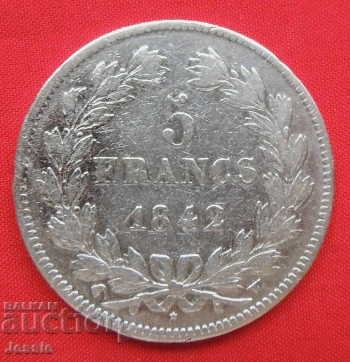 5 Franci 1842 W Franța Argint - Lille