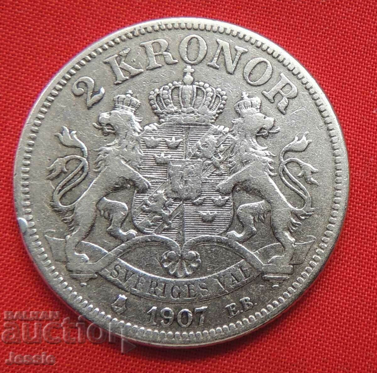 2 coroane 1907 EB Suedia Oscar II