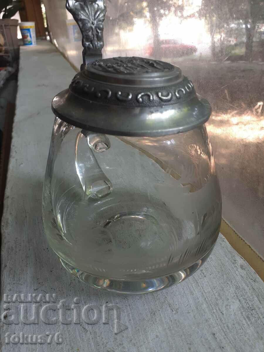 Licitație halbă de bere germană veche cu scenă de vânătoare - căprioare Licitație halbă de bere germană veche cu scenă de vânătoare - căprioare