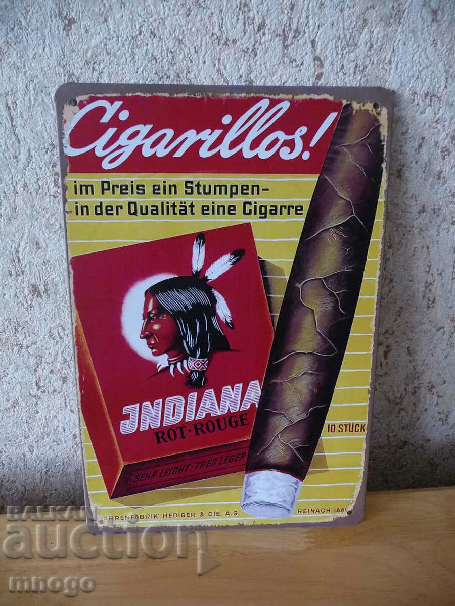 Metal sign advertising cigars JINDIANA cigar Indian smoking