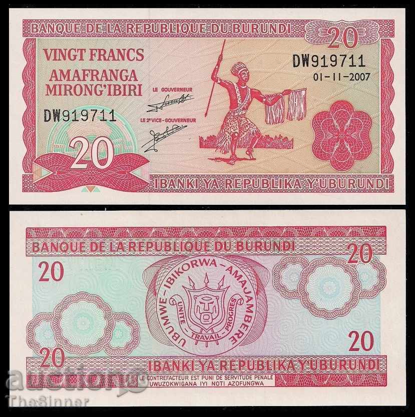 БУРУНДИ 20 Франка BURUNDI 20 Francs, P27d, 2007 UNC