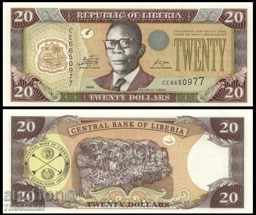 ЛИБЕРИЯ 20 Долара LIBERIA 20 Dollars, P28e, 2009 UNC