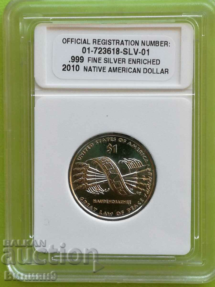 1 Dollar 2010 USA "The Belt of Hiawatha" Silver Plated 999