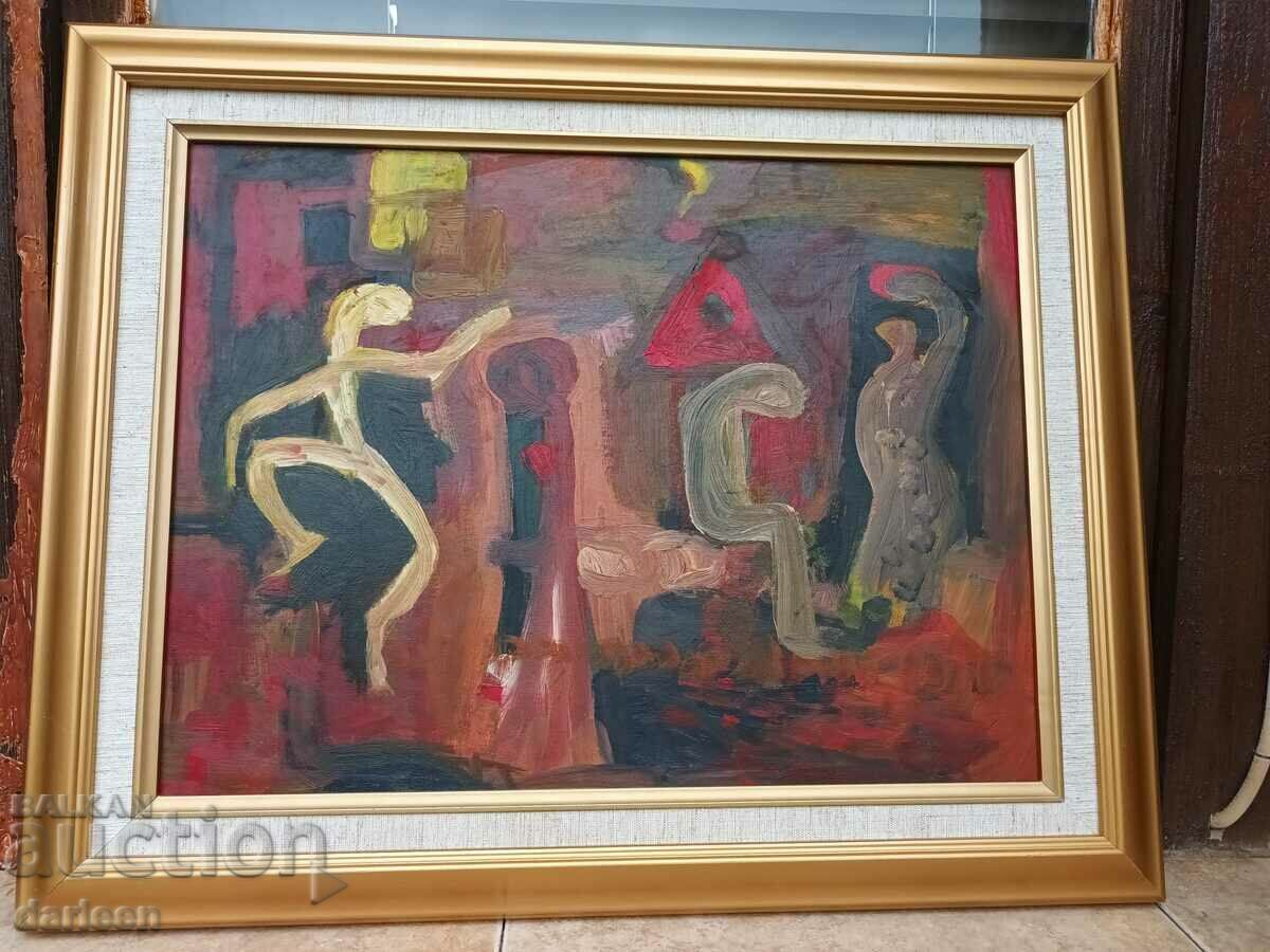 Abstraction with figures, oil/cardboard with price 250.00 BGN | € 127.82 Abstraction with figures, oil/cardboard with price 250.00 BGN | € 127.82