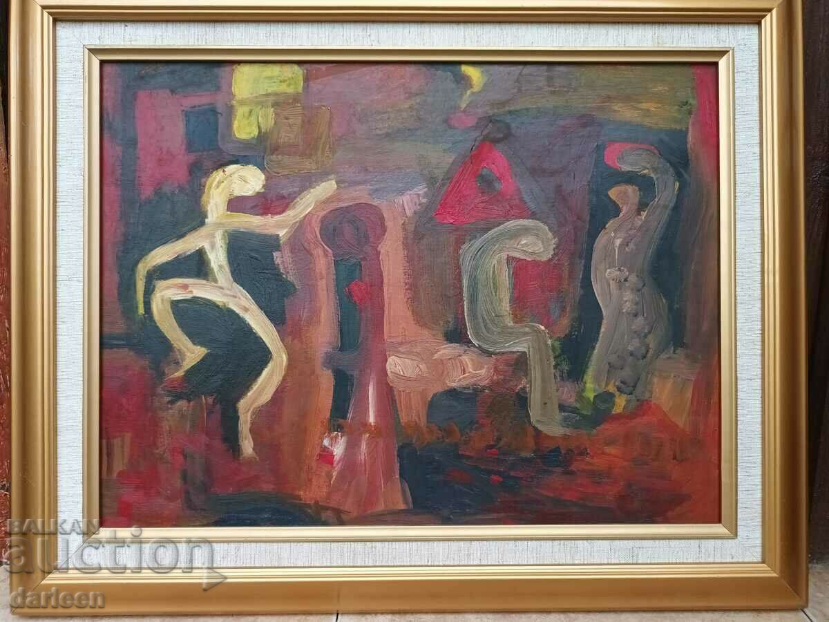 Auction Abstraction with figures, oil/cardboard Auction Abstraction with figures, oil/cardboard