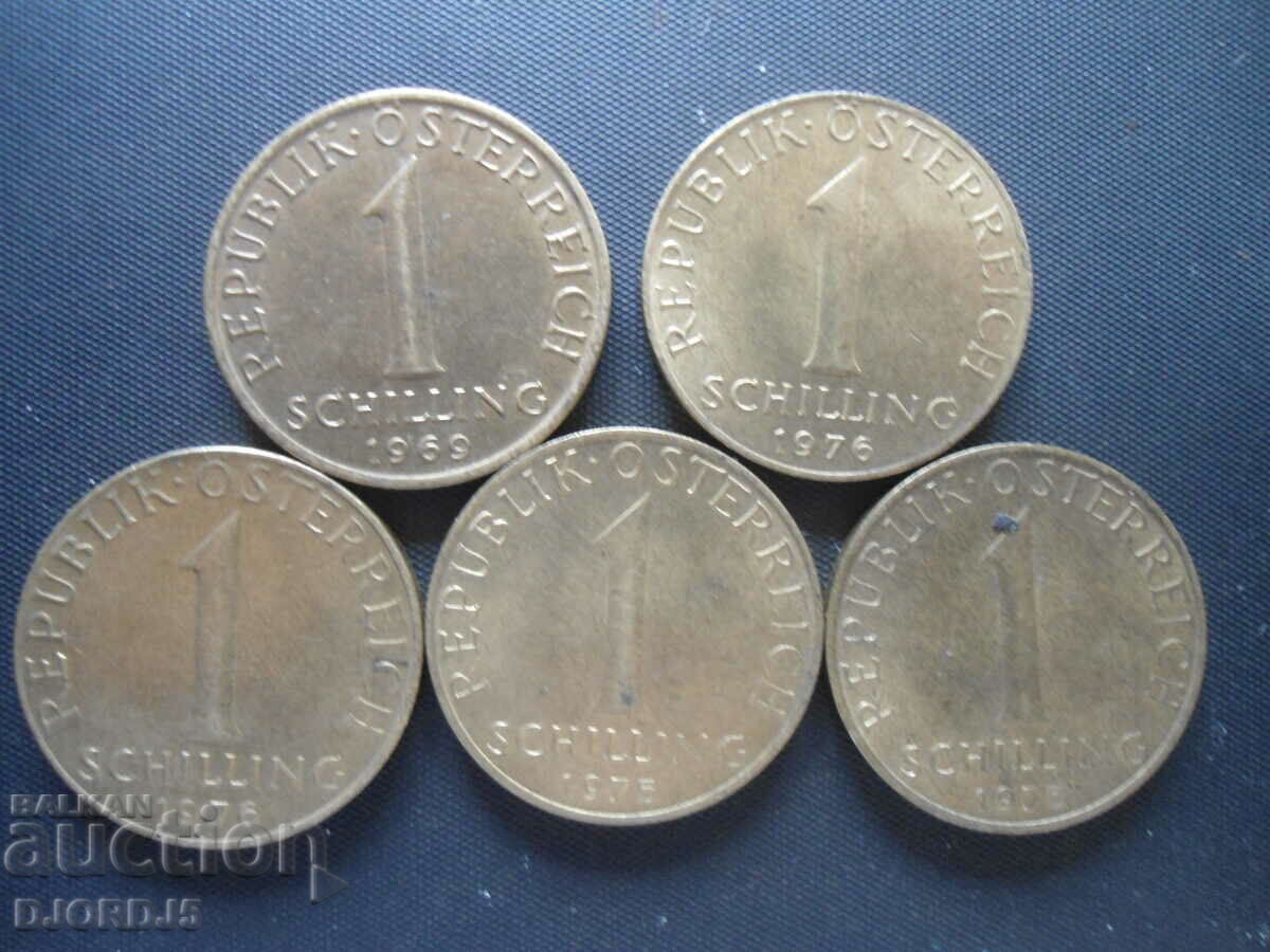 1 SCHILLING, Austria, 5 pieces