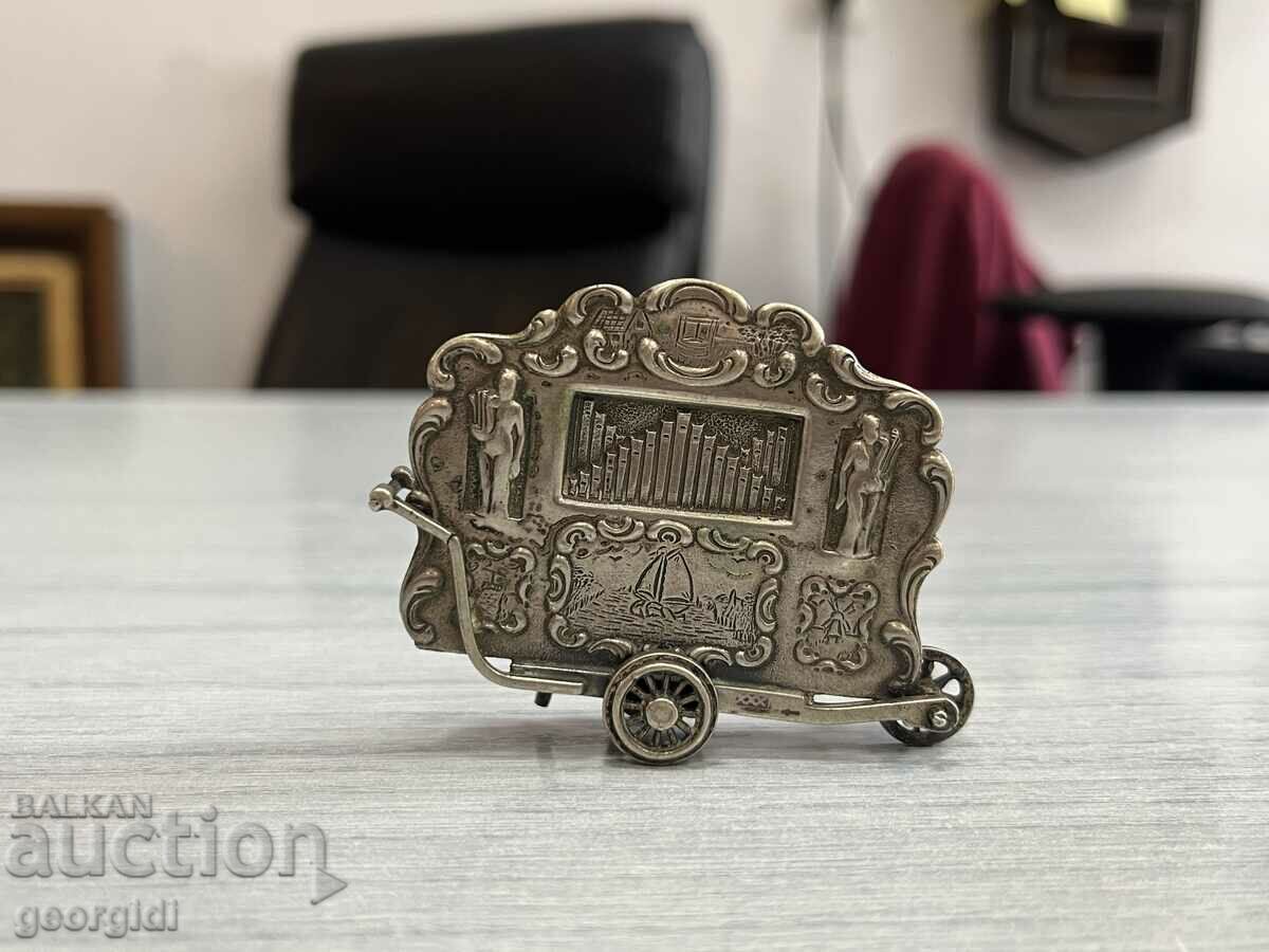 A silver miniature of a street organ. #4162