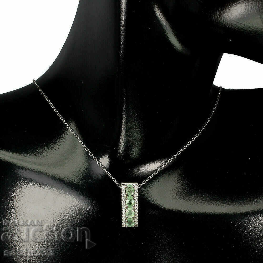 EXCELLENT SILVER NECKLACE WITH NATURAL EMERALDS, ZIRCONIA UNISEX with price 275.00 BGN | € 140.61 EXCELLENT SILVER NECKLACE WITH NATURAL EMERALDS, ZIRCONIA UNISEX with price 275.00 BGN | € 140.61