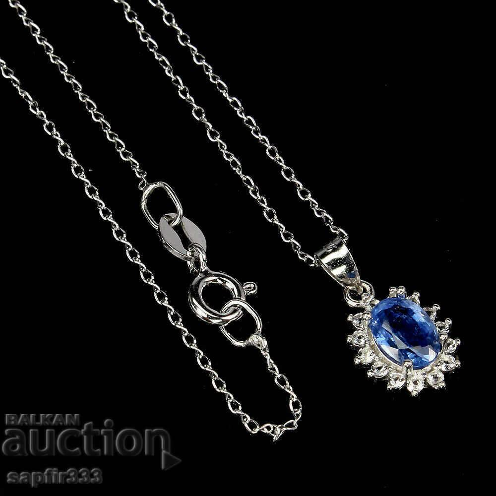 EXCELLENT SILVER NECKLACE WITH NATURAL KYANITE AND ZIRCONIA "SUN"