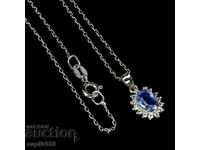 EXCELLENT SILVER NECKLACE WITH NATURAL KYANITE AND ZIRCONIA "SUN"
