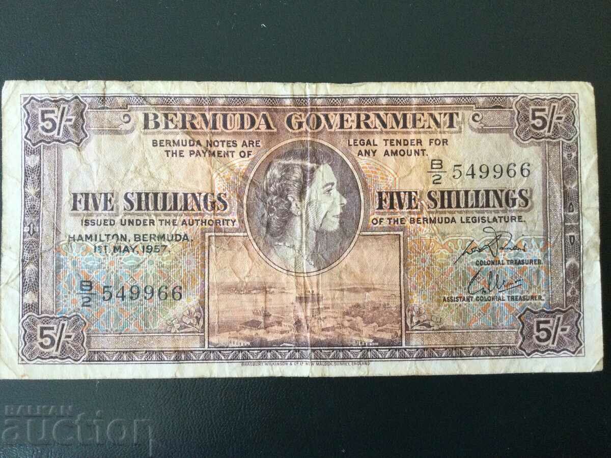 Bermuda Great Britain 5 Shillings 1957 Queen Elizabeth
