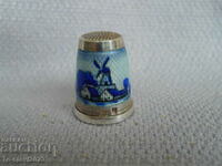 Old silver thimble with enamel