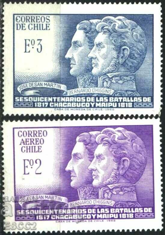 Pure Jose Martin and Bernardo O'Higgins 1968 stamps from Chile