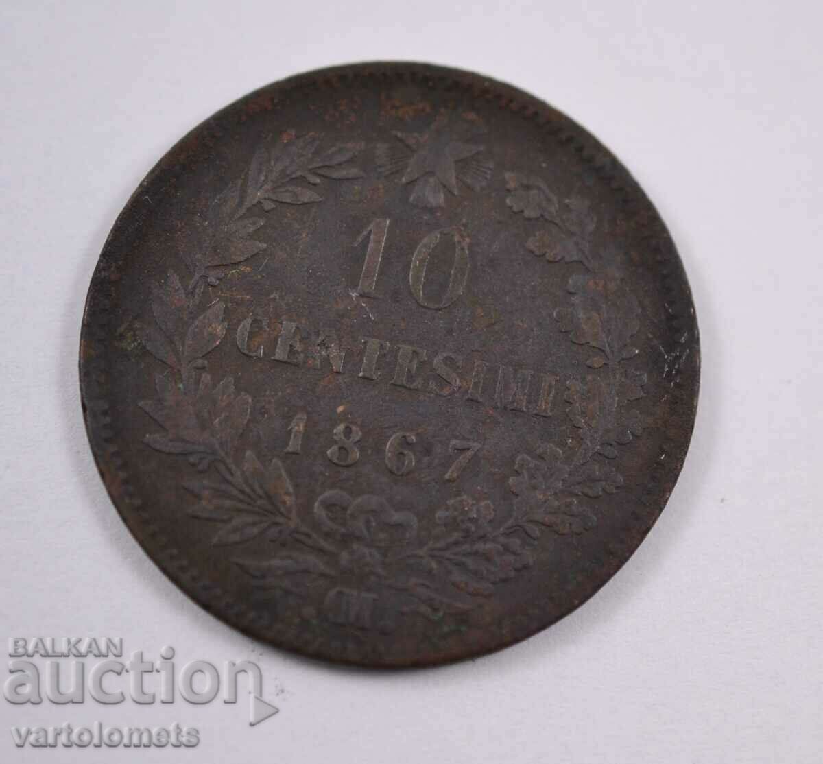 10 centimos 1867 Victor Emmanuel - Italy 10 centimos 1867 Victor Emmanuel - Italy