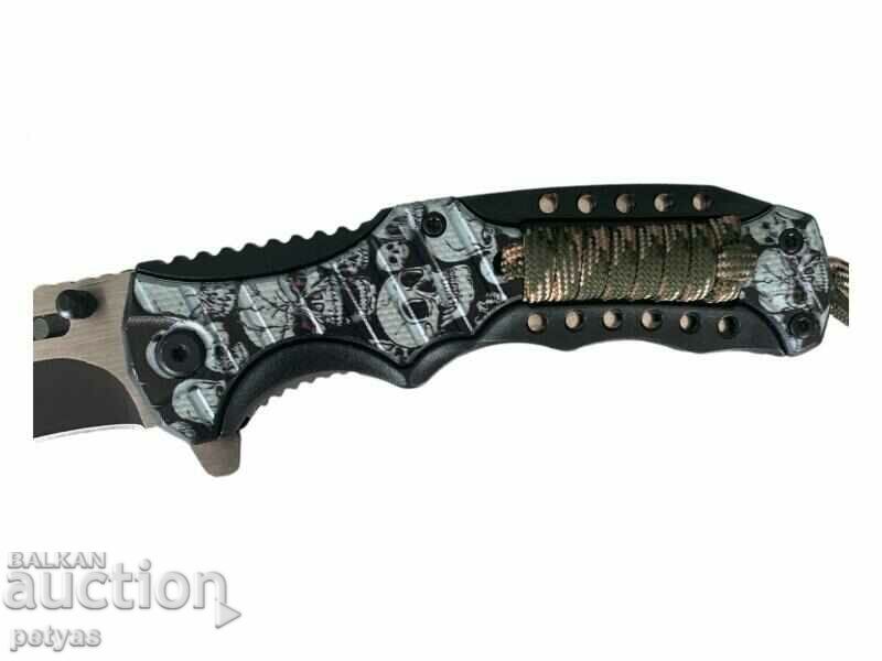 Folding automatic knife design with skull + paracode 9.5 x 215 - 6 Folding automatic knife design with skull + paracode 9.5 x 215 - 6