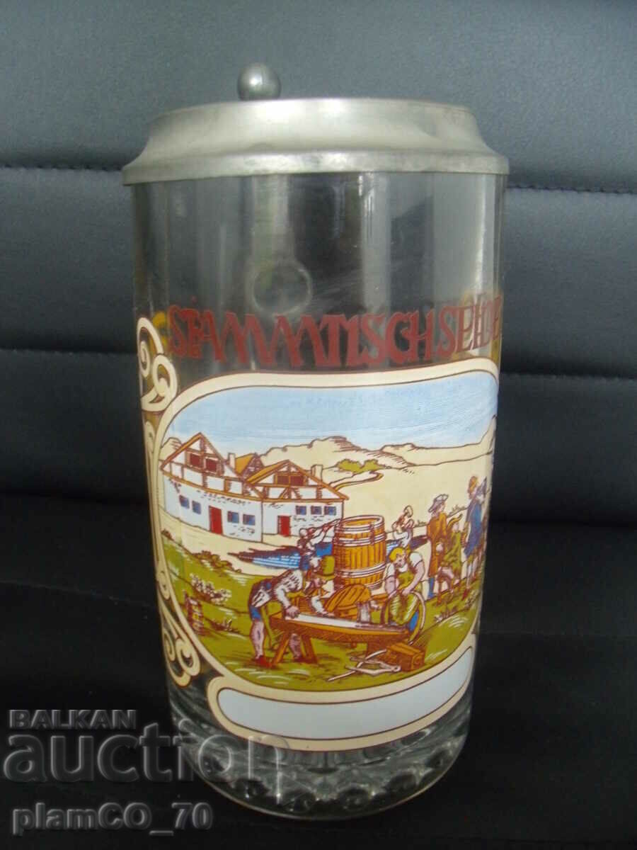 #*7043 old glass mug with metal lid with price 20.00 BGN | € 10.23 #*7043 old glass mug with metal lid with price 20.00 BGN | € 10.23