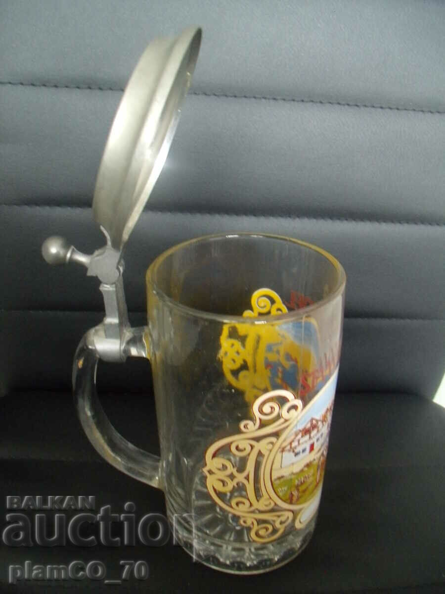 Auction #*7043 old glass mug with metal lid Auction #*7043 old glass mug with metal lid