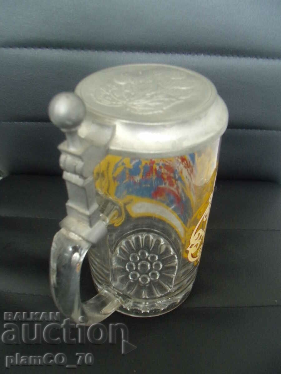 Delivery of #*7043 old glass mug with metal lid Delivery of #*7043 old glass mug with metal lid