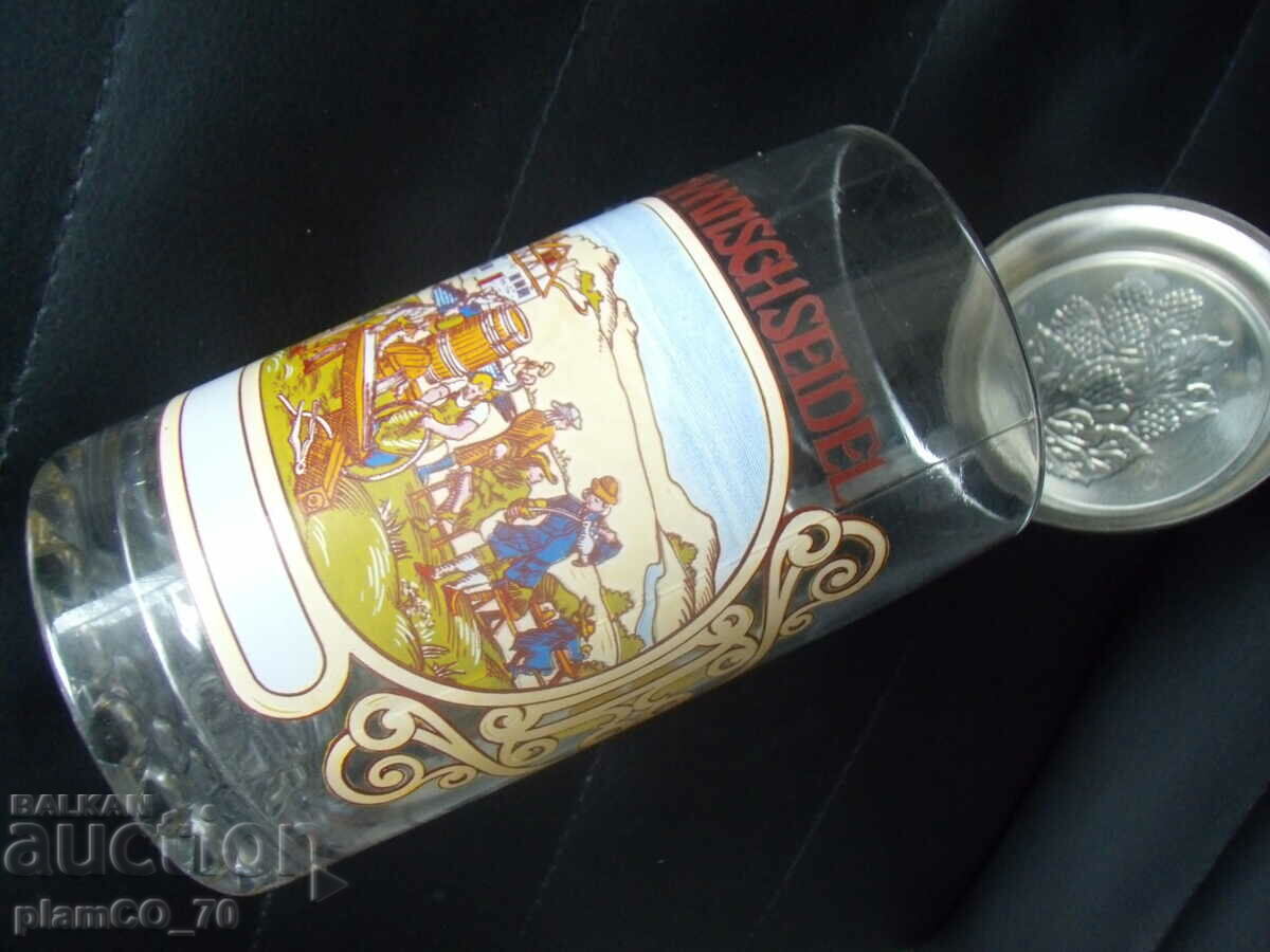 #*7043 old glass mug with metal lid - 5 #*7043 old glass mug with metal lid - 5