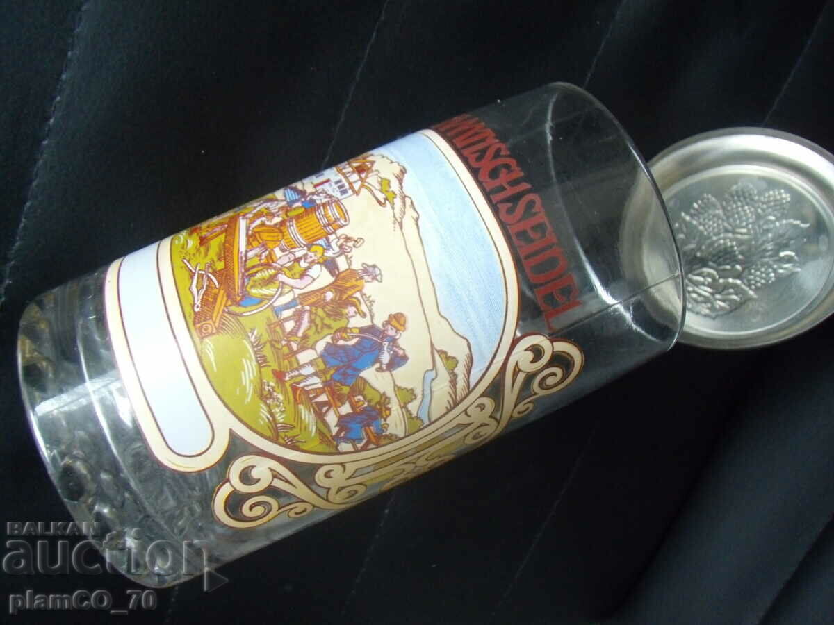 #*7043 cană veche de sticlă cu capac metalic - 5